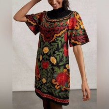 Farm Rio x Anthropologie Larsa Mock Neck Mini Dress Shift Sheath Floral Tropical