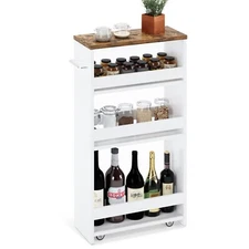 4 Tier White Slim Storage Cart with Handle, Slide Out Storage Rolling Cart