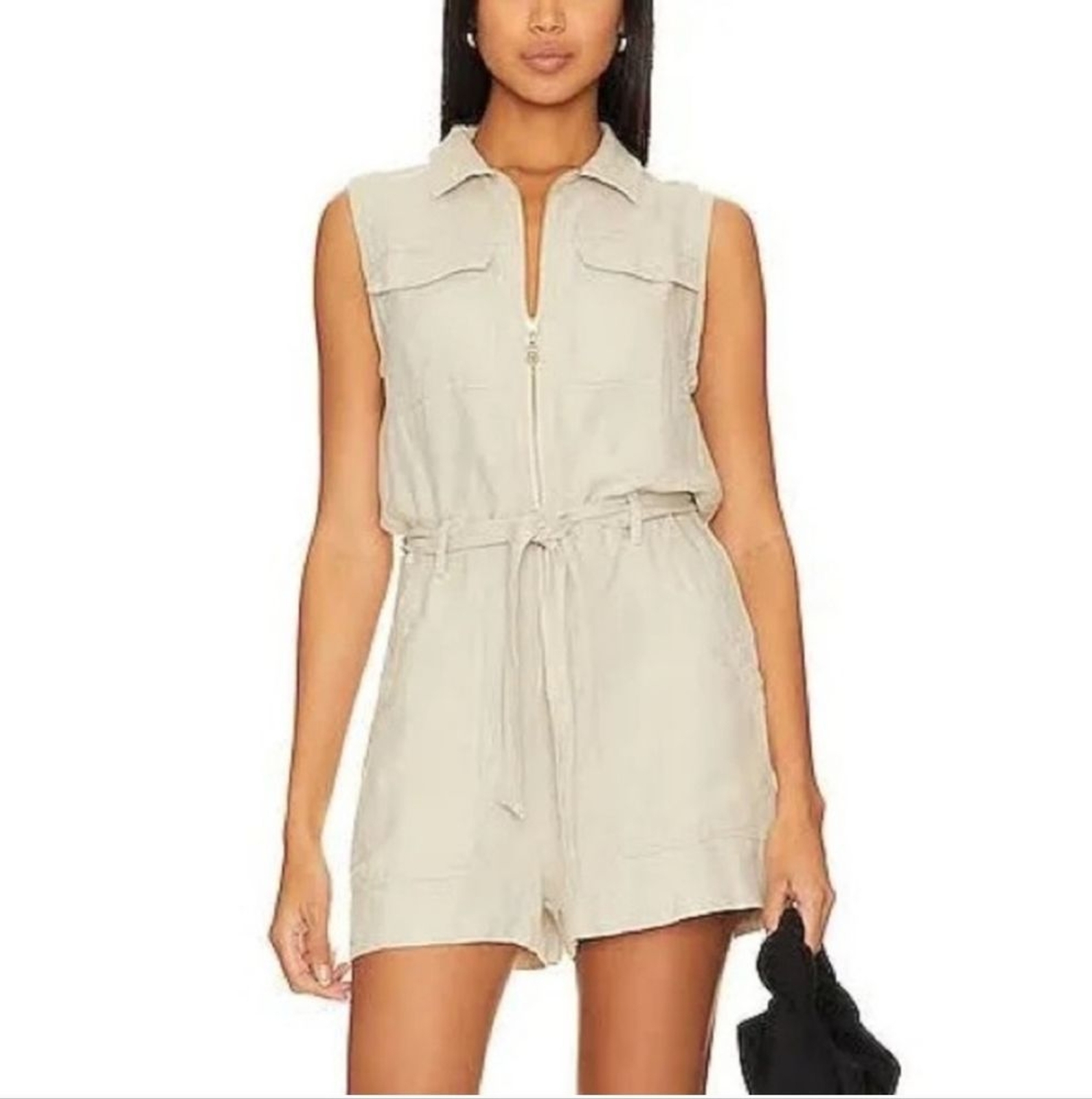 Cloth & Stone Linen Zip Up Belted Sleeveless Jumpsuit Romper Large