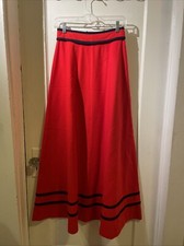 Lanz Original Vintage Red Wool Long Skirt Size S Navy Blue Piping