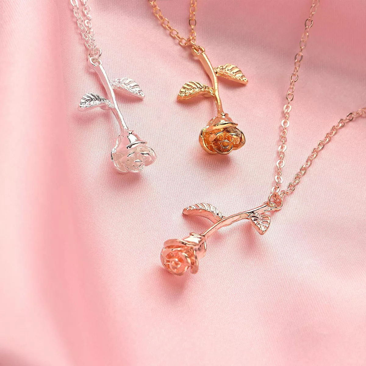Rose gold flower sale necklace