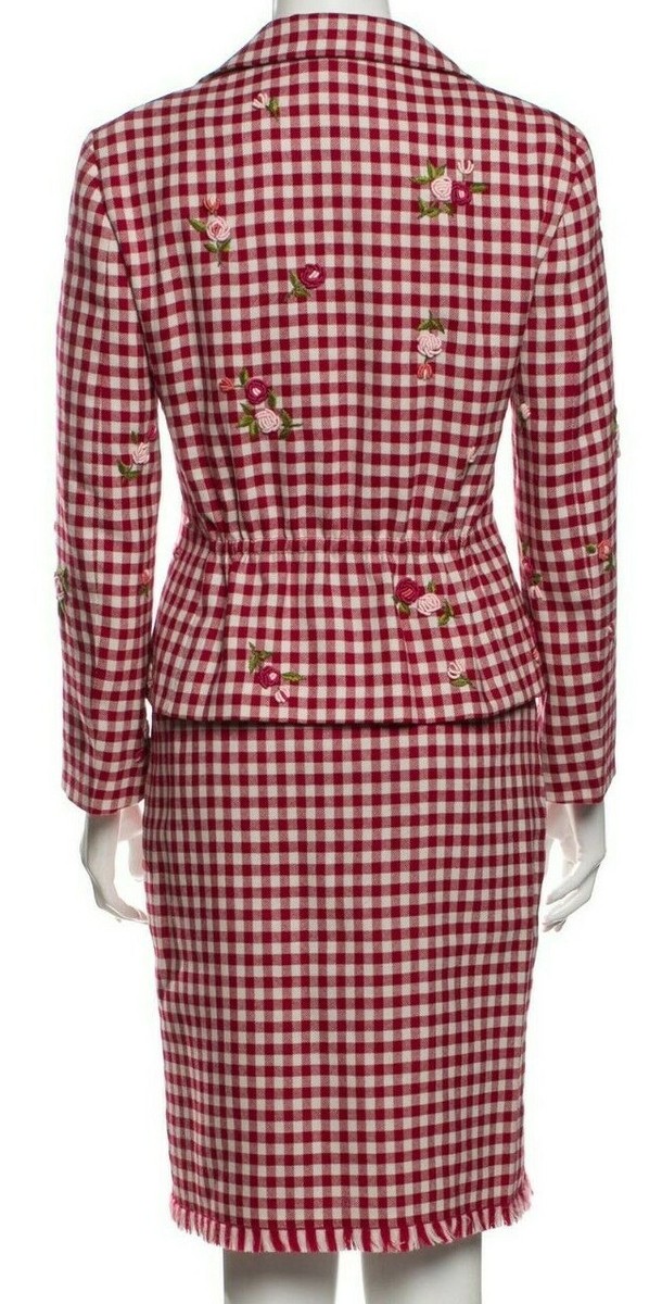 【関税込み】Moschino マルチカラー パッチワーク ジャケット Moschino Italian Red Gingham Flower Lined 2 Piece Skirt Suit