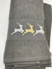 DEBORAH CONNOLLY DESIGNS KITCHEN TOWELS GRAY REINDEER 100 COTTON NIP