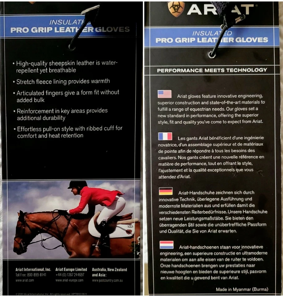 Guantes de cuero negros ARIAT talla 6 aislados PRO GRIP UNISEX mujeres hombres adolescentes nuevos con etiquetas Foto 3 de 4