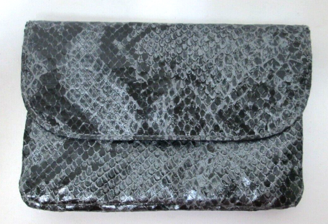 Kimchi Blue snake embossed faux leather clutch purse wallet gray black 7" x 5"