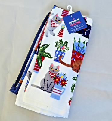 Kitchen Towel Set Of 2  Patriotic Cats 4th of July  By Celebrate Together