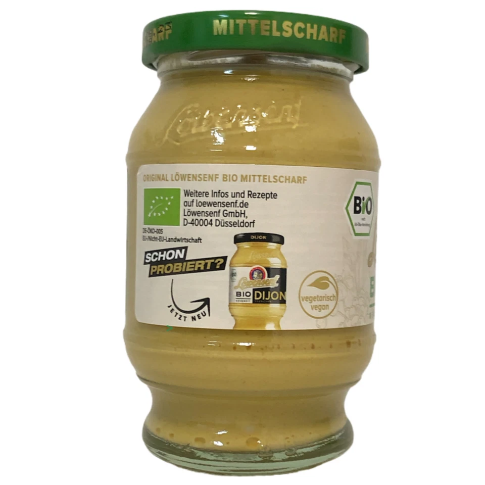 Löwensenf Mittelscharfer Senf mild Bio Reinheit 3x250ml Glas usy Block - Bild 4 von 4