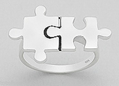 Solid Sterling Silver Jigsaw Puzzle Ring Band Autism Awareness 5.10g Size 9