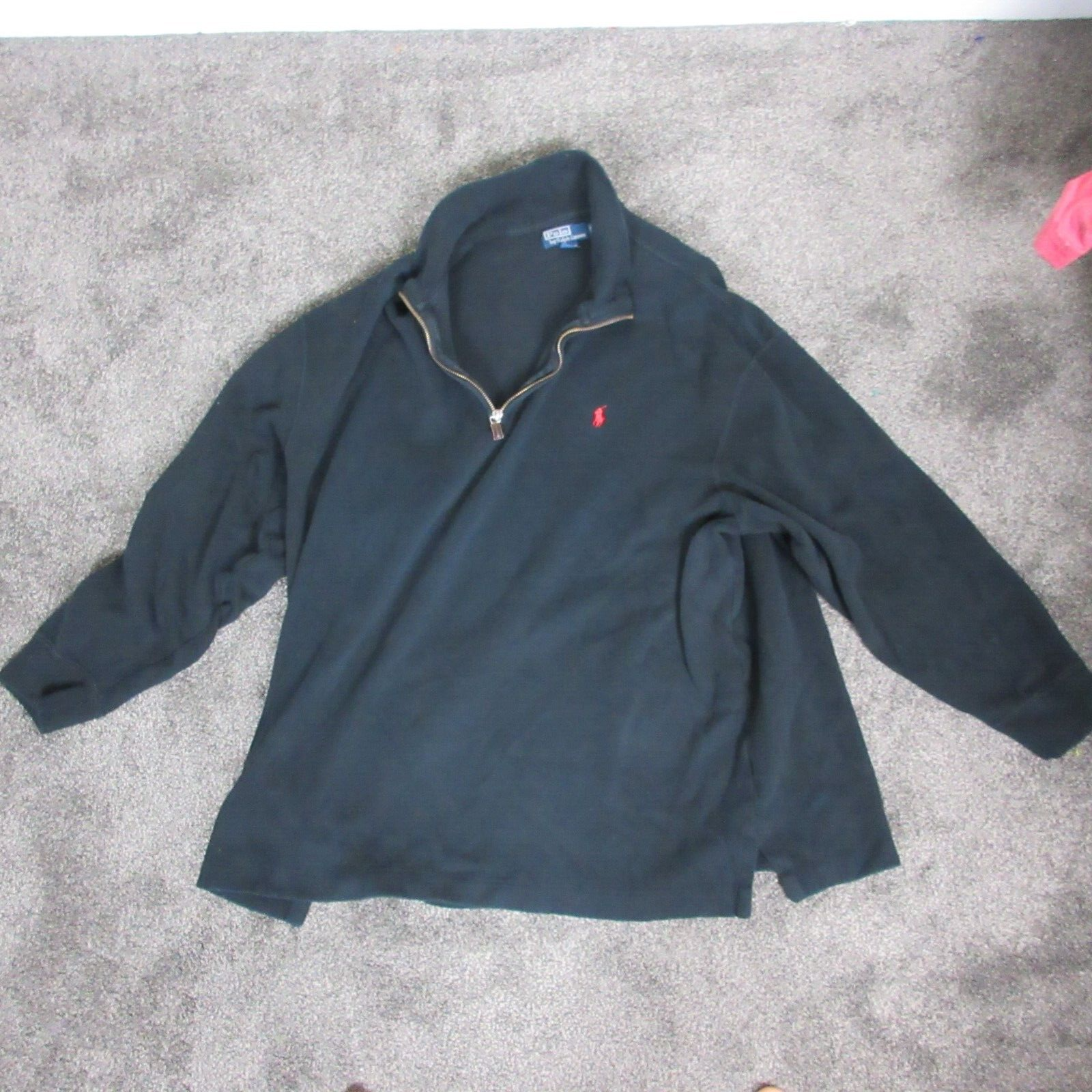 Felpa Ralph Lauren uomo 1XL grande nera pesante cotone rosso pony pullover