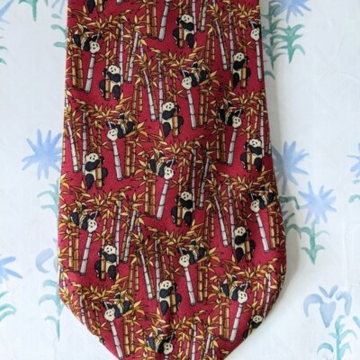 Salvatore Ferragamo Panda Bear Print Tie 100% Silk Novelty Italian