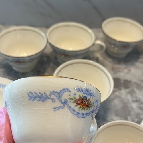 Edwin m Knowles semi vitreous floral teacup and sauce set of 7 vtg - Picture 6 of 12