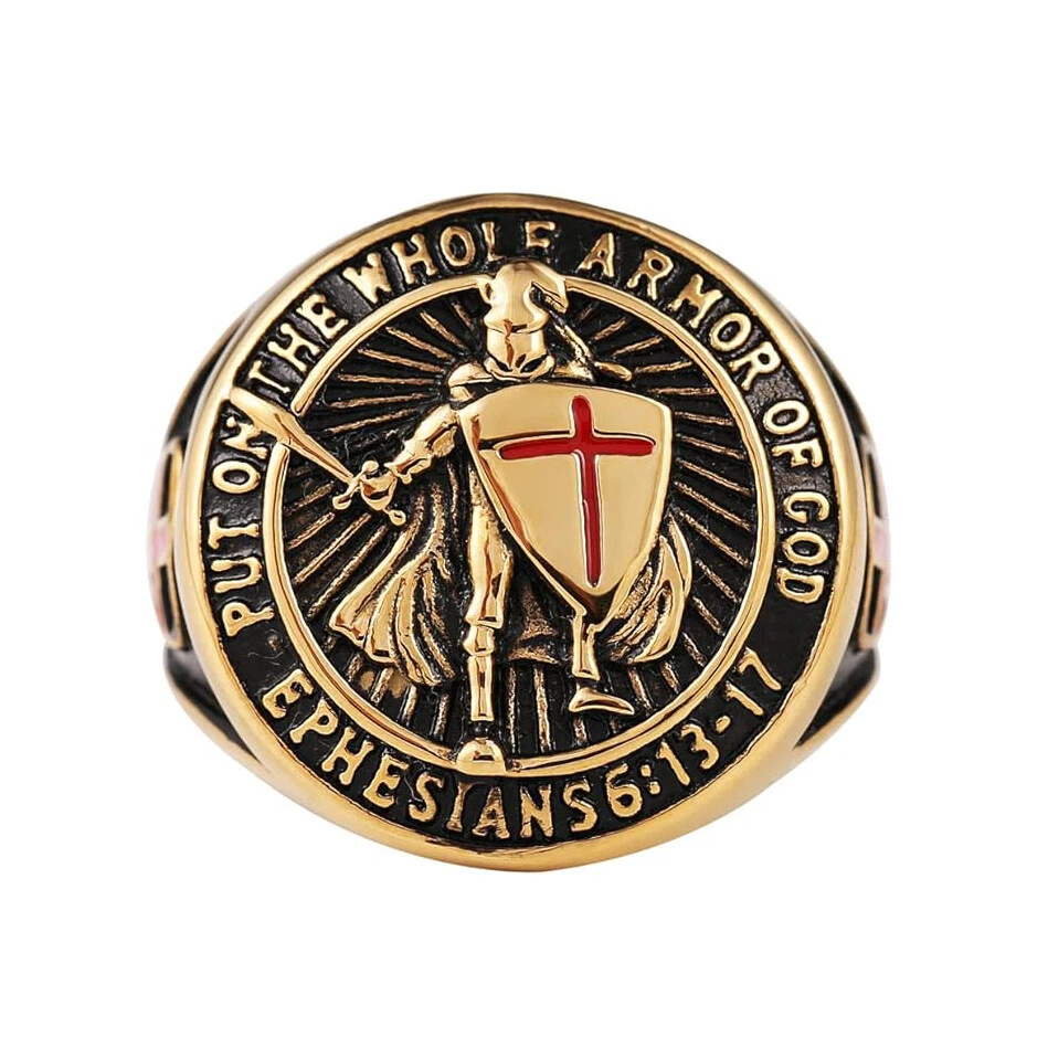 Knights Templar Put On The Whole Armor of God Ring Stainless Steel Gld Size 7-13 - Image 3 of 4