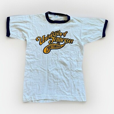 Chattanooga Mocs Shirt Mens S Champion Ringer Tennessee Blue Bar Vintage 80s