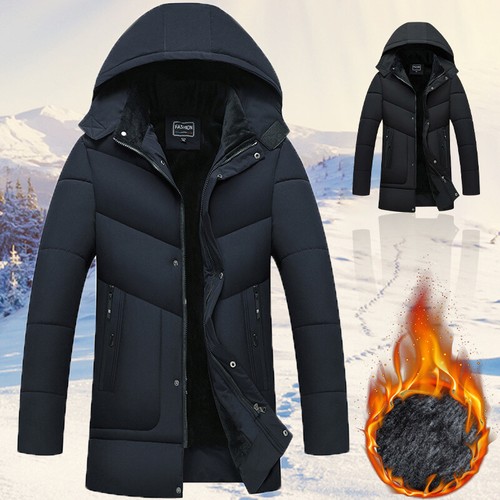 Men Middle-aged and Elderly Warm Coat Thickened Hooded Fleece Padded Jacket - Picture 2 of 14