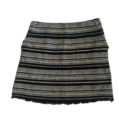 Loft Skirt Womens Size Black White Tweed Fringe Lined Mini