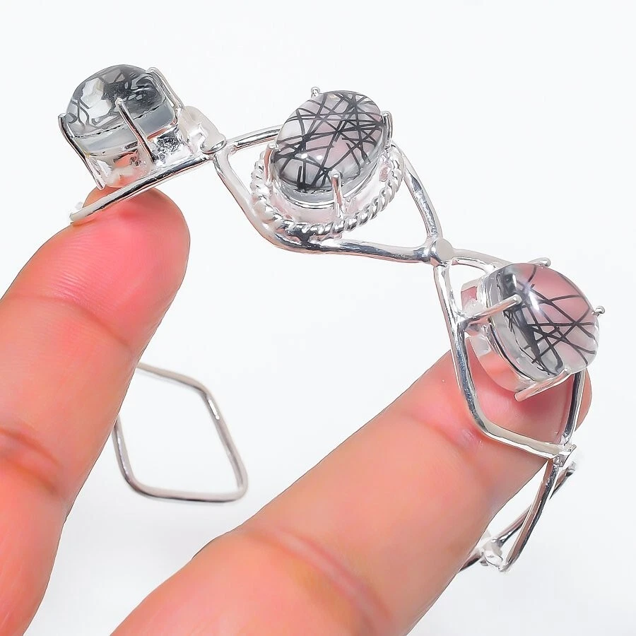 VALENTINO Bracciale in argento sterling 925 fatto a mano con pietre preziose quarzo rutilato regolabile