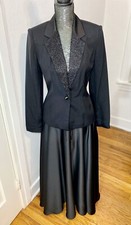 Laurence Kazar Black Silk Beaded Single Breasted Evening Dress Blazer Sz 6