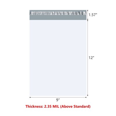 KSK Packaging 9'' x 12'' Plain Poly Mailers Shipping Envelopes 2.35MIL