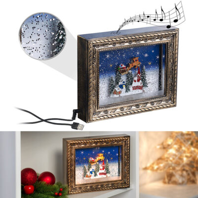 infactory Weihnachts-Bilderrahmen ''Weihnachtsdorf'' mit LEDs, Schneewirbel, Musik