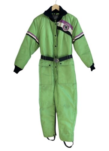 Vtg Artic Cat Snowmobile Suit Size M Lime Green Artic Wear 1 Piece Zip Legs USA