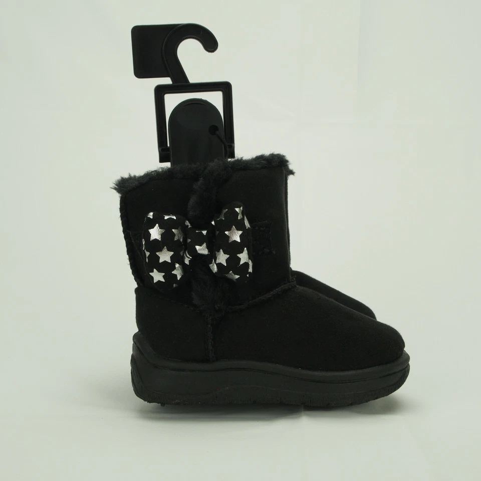 Infantes Niñas Negro Estrella Arco Piel de Oveja Botas Bebé Zapatos Talla 2 Forrados Piel Imitación Gamuza Foto 2 de 4