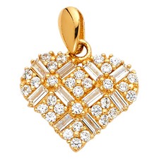 Small Tiny 14k Gold Heart Love CZ TINY Charm Pendant Womens For Necklace Chain