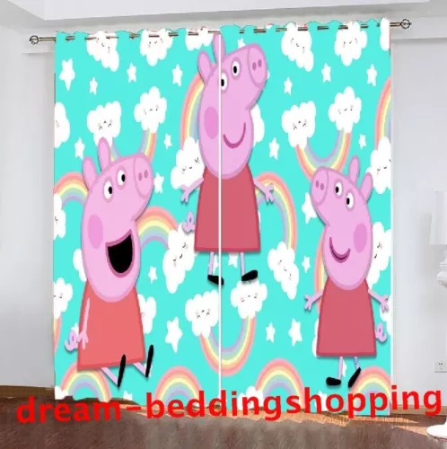 Peppa Pig 3D Dicke Verdunkelungsvorhänge Kinderzimmer Dekore Thermo Ring Top Ösen - Bild 10 von 22