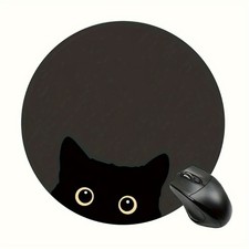 Cute Peeking Cat Mouse Pad: Black Gold Desk Decor for Home Office Gamers
