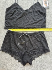 Just Sexy Lingerie Lace Cami & PJ Short Set Black, Large - MSRP $86