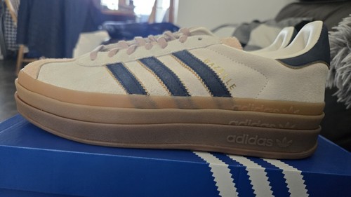 Adidas Originals Gazelle Bold Cream Indigo Beige Shoes JQ5126 Women's Sz 10