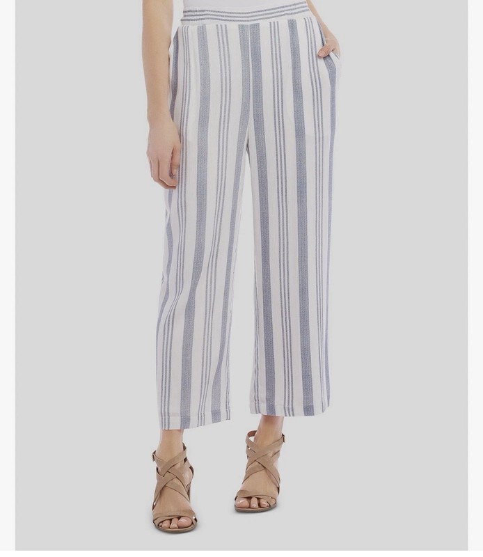$195 Karen Kane Women's Black White Stripe Stretch-Waist Pull-On Casual Pants S