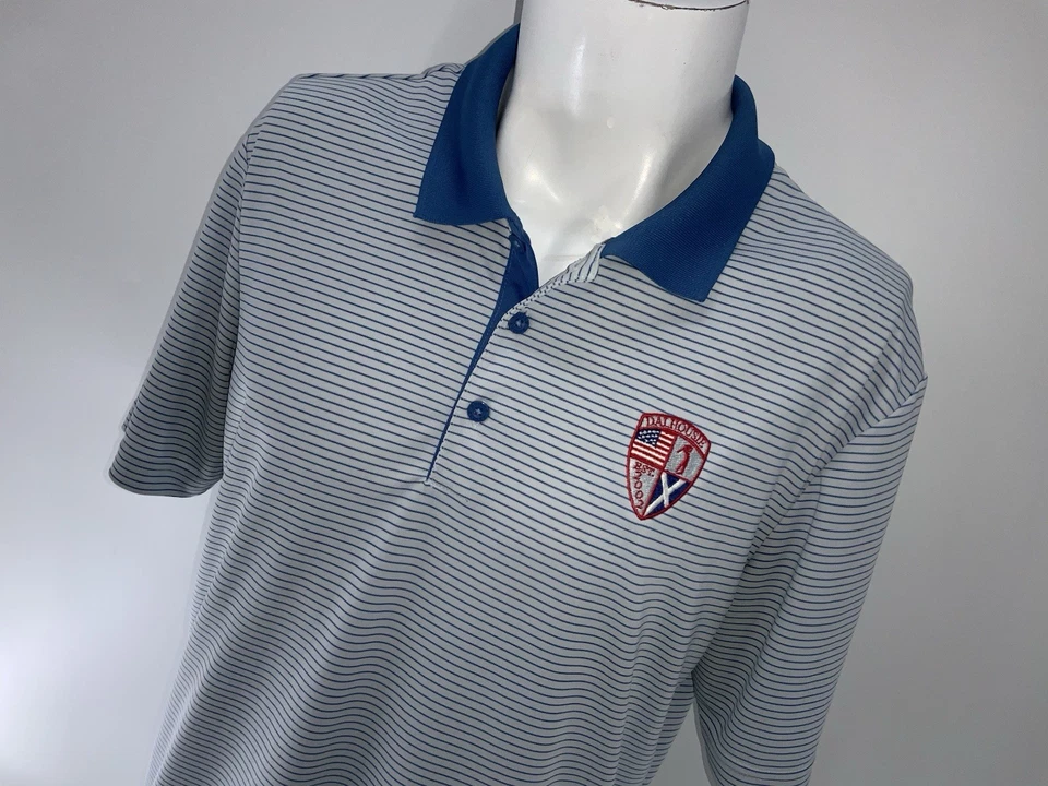 Adidas Golf Polo Shirt Men’s L White Blue Striped Poly Dalhousie GC YGI U5-61 - Image 3 of 4