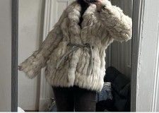 Vintage Fox Fur Coat With Belt Size Medium Real Blue Fox Fur Mob Wife