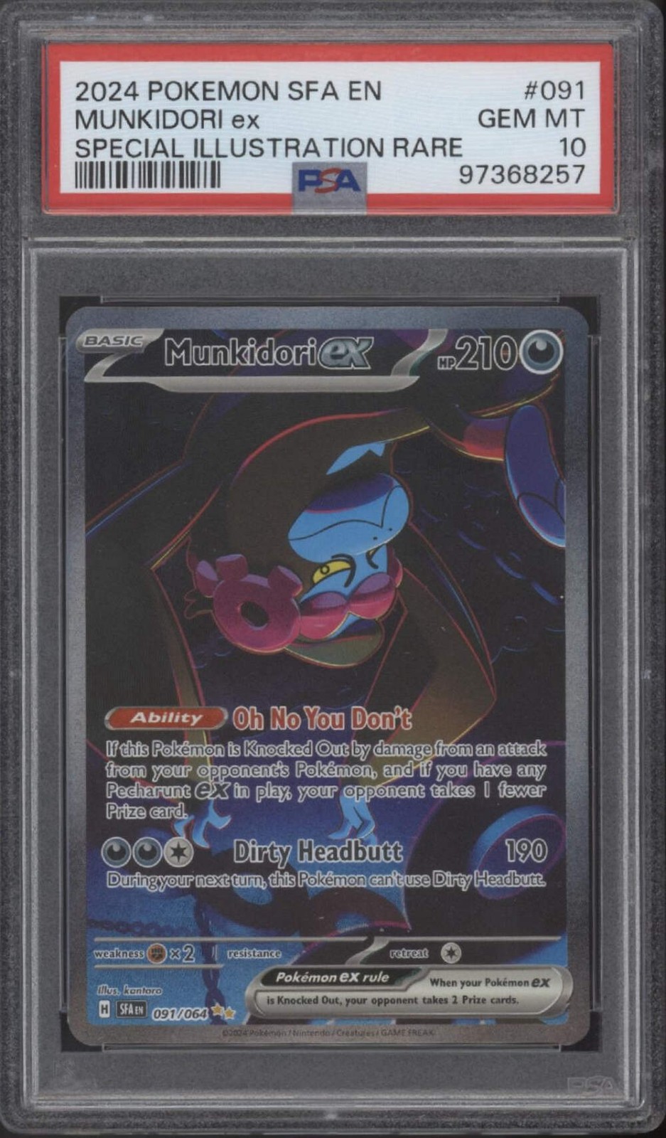 Munkidori ex Pokemon Shrouded Fable Special Illustration Rare #091 PSA 10