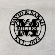 Custom Family Name Metal Sign, Personalized Monogram House Decor Gift
