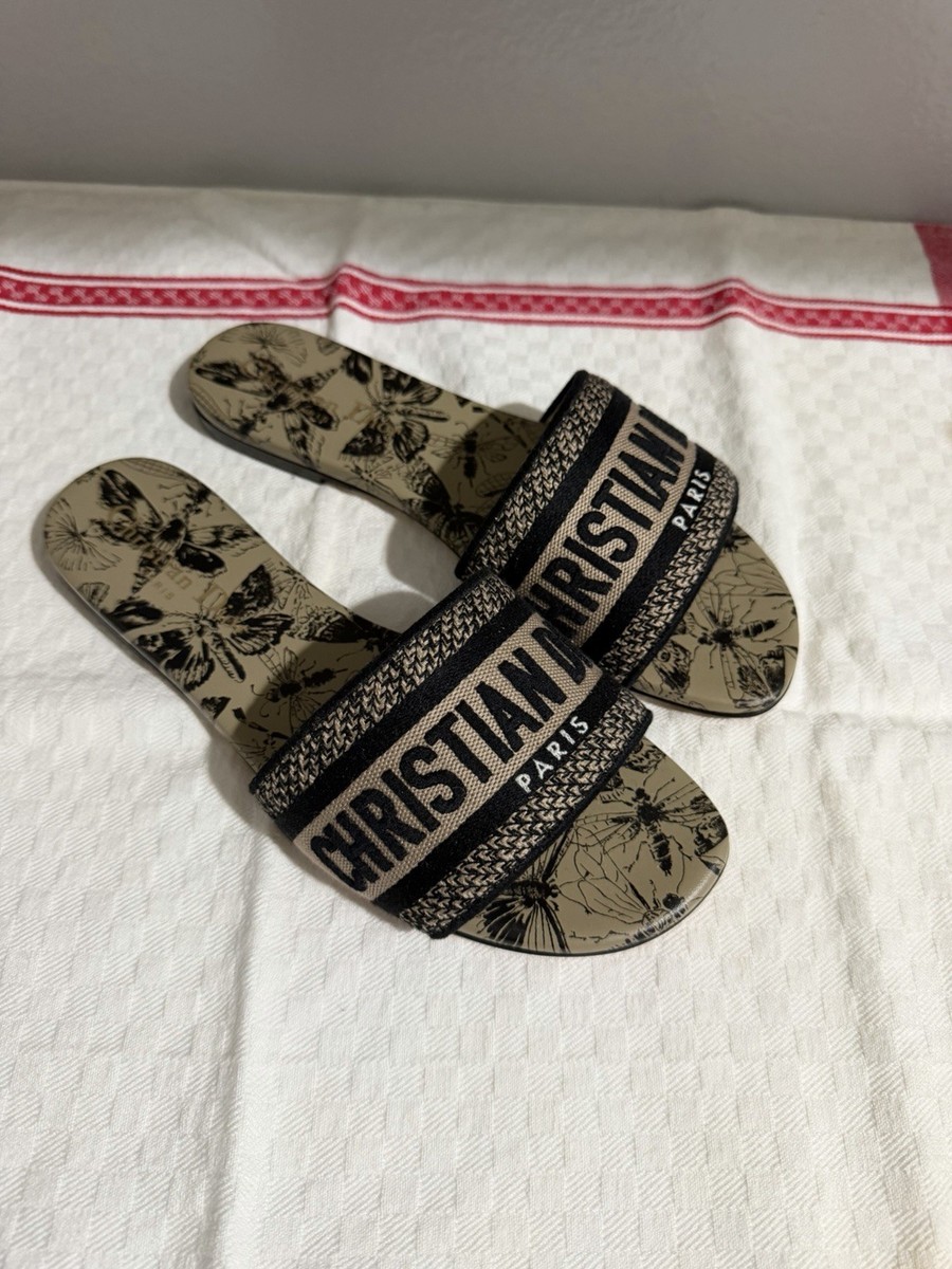 Christian Dior Women's Slide Sandals Beige Floral Logo US 6 New