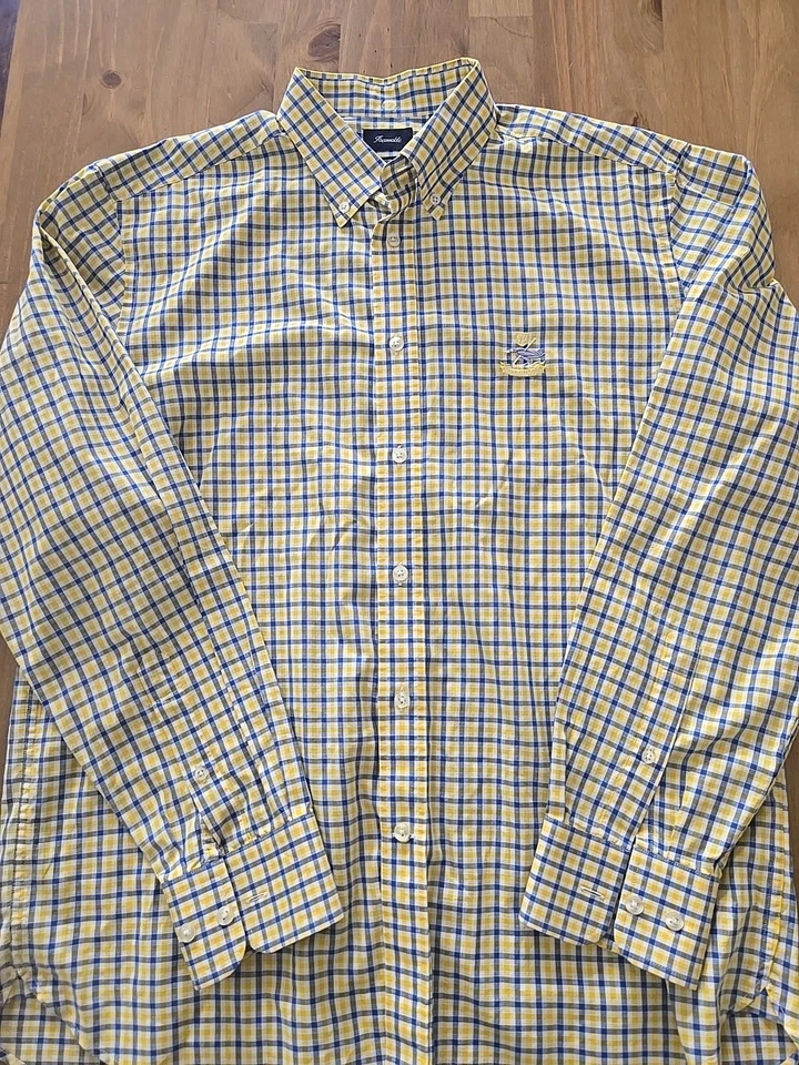 Camisa Club Faconnable Para Hombre Talla Grande Manga Larga Amarillo y Azul A Cuadros Abotonada Foto 2 de 4