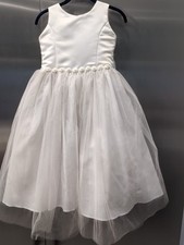 US Angels Flower Girl Dress Size 10 White Satin  Tulle Sleeveless EUC