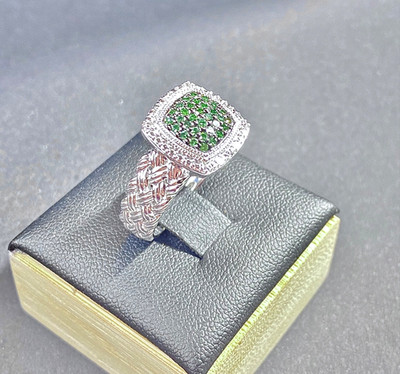 NEW Sterling Silver Joseph Schmid Green Pave Diamond Affinity Woven Ring Size 8
