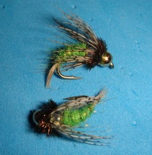 FLY FISHING FLIES -  Green BIRD's NEST CADDIS LARVA/PUPA Nymphs size #16* (6 pc)