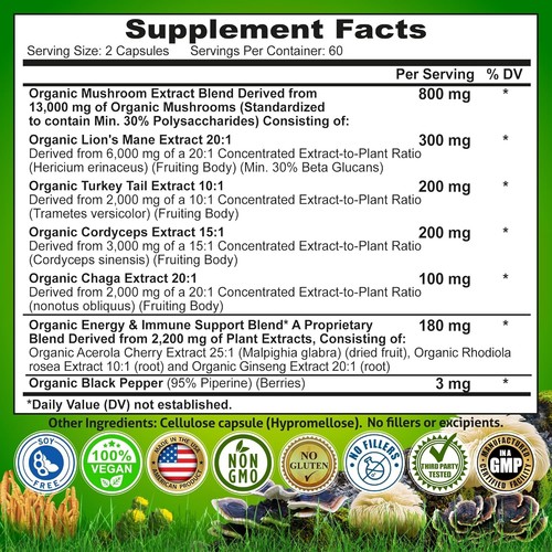 Organic Mushroom Complex – Lion’s Mane, Turkey Tail, Cordyceps & Chaga - Picture 7 of 7