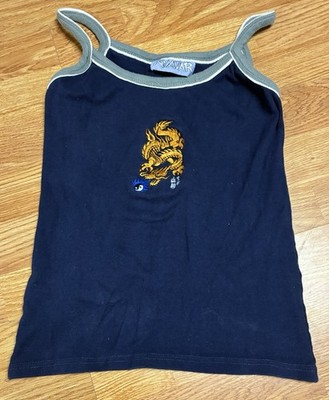 Vintage Avatar Imports Dragon Tank Top M Navy Blue Cami Embroidered Y2K Nepal