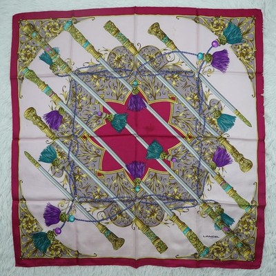 LANCEL Paris Pink Silk Scarf Scarves 34.5'' X 34.5'' P658