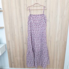 Womens Floral Maxi Dress Size XL White Purple Tiered Cotton Cottage Boho Prairie
