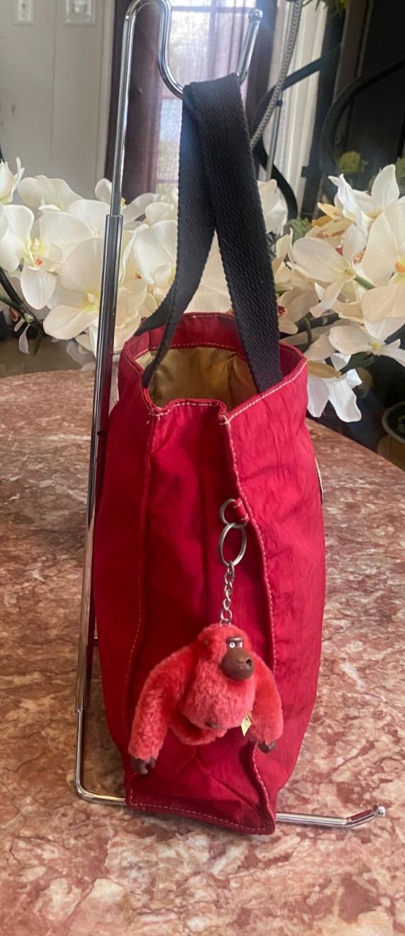 Kipling Inca Red Nylon Monkey Keychain Small Tote… - image 5