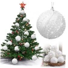 12 Pcs 3.15" Glitter Christmas Balls Ornaments Shatterproof Foam White Color