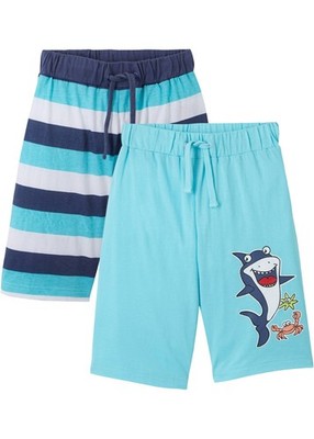 Jungen Bermuda mit Print 2er-Pack Gr. 92/98 Aqua Bedruckt+Aqua Indigo Weiß Neu