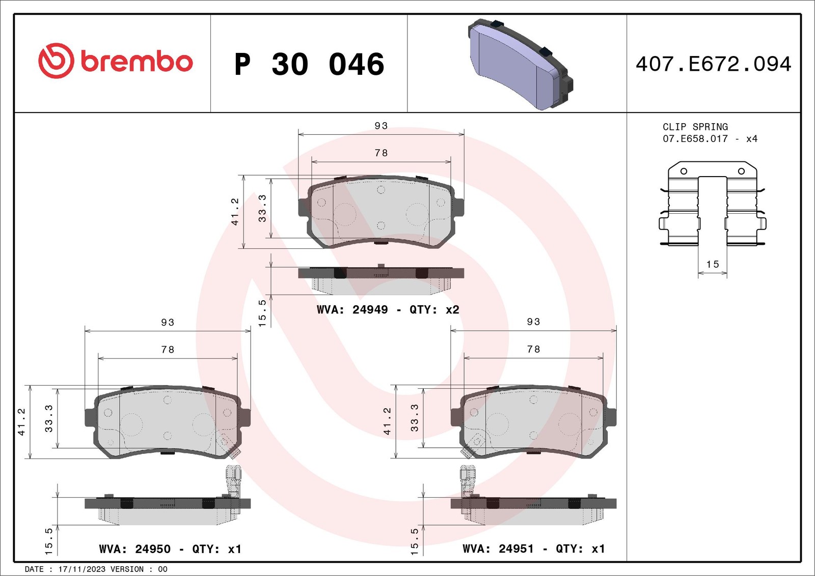 Brake pads P 30 046 BREMBO for HYUNDAI i20 I - Image 18