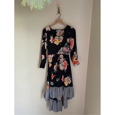 ASOS Asymmetrical Ruffle Navy Blue Floral Dress Size 4 Petite