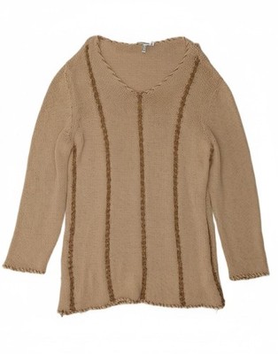 ROCCOBAROCCO Damen Langarm Pullover Kleid UK 20 2XL beige gestreift AS02